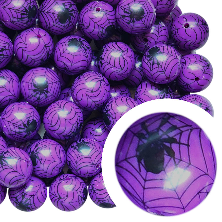 purple black widow spider web 20mm printed bubblegum beads