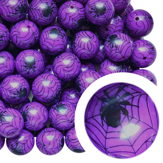 purple black widow spider web 20mm printed bubblegum beads