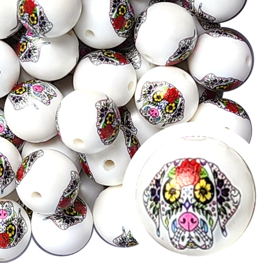 day of the dead dog 20mm printed bubblegum beads