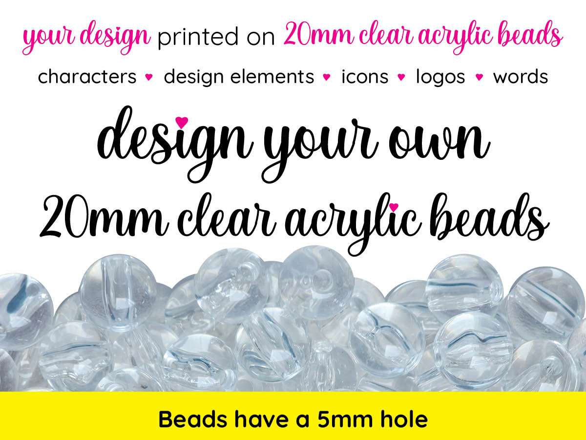 clear bubblegum bead design your own custom printed 20mm bubblegum beads - sold per bead