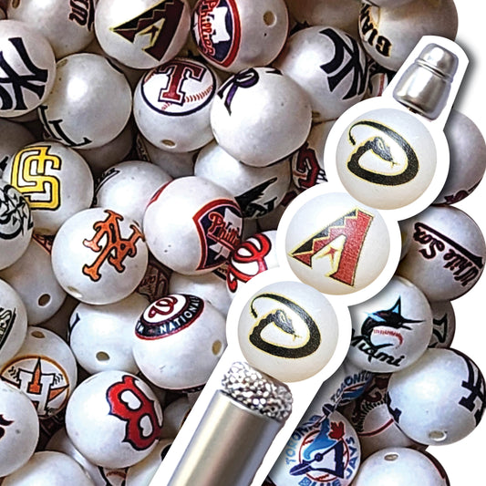 16mm arizona diamondbacks mlb team logos custom printed bubblegum beads - sold per bead