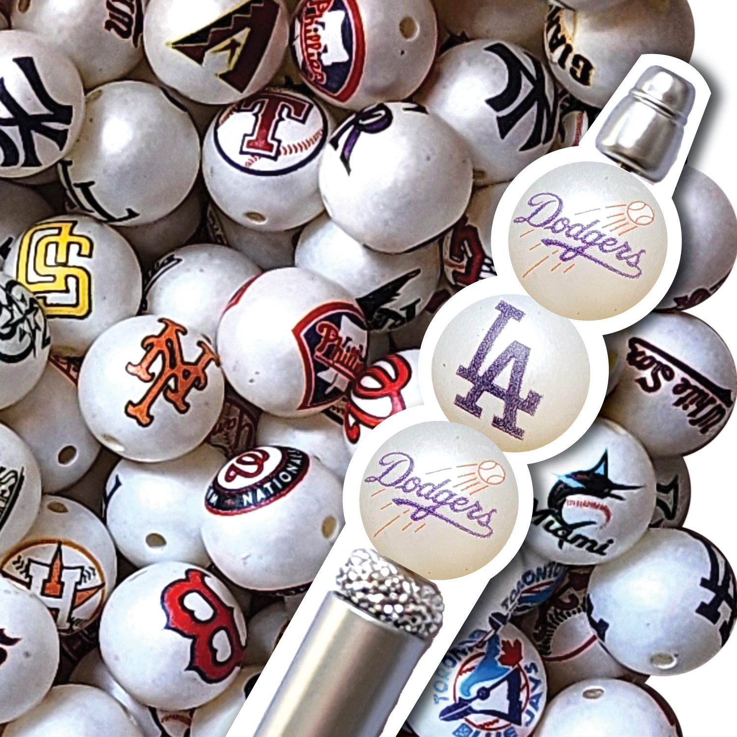 16mm los angeles dodgers mlb team logos custom printed bubblegum beads - sold per bead