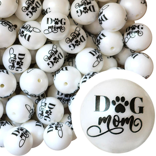 dog mom 20mm printed bubblegum beads