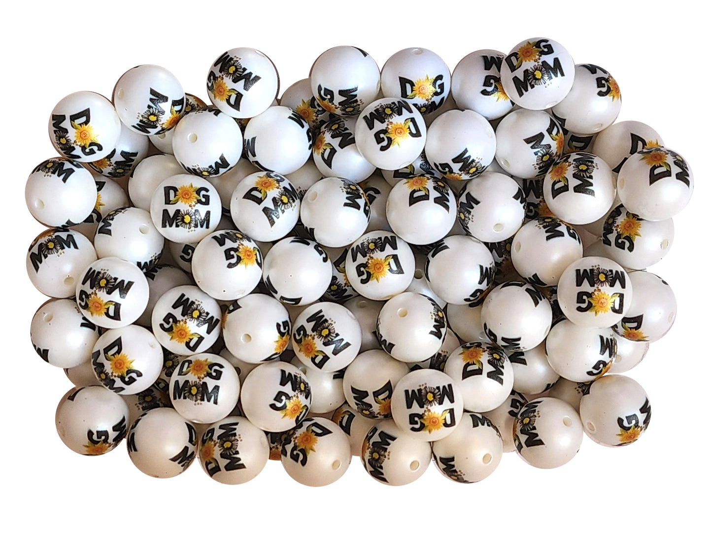 dog mom sunflowers 20mm printed bubblegum beads