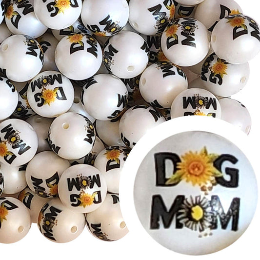 dog mom sunflowers 20mm printed bubblegum beads