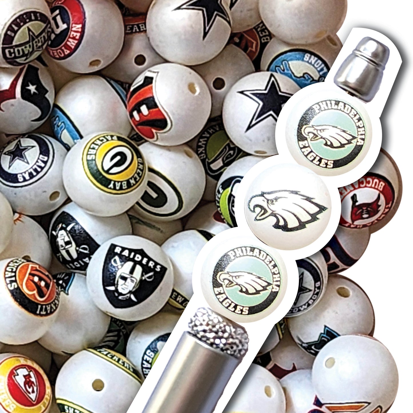 16mm philadelphia eagles nfl team logos custom printed bubblegum beads - sold per bead