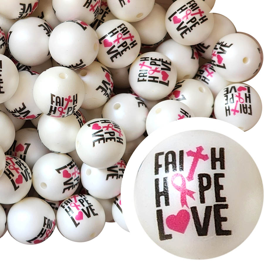 faith hope love breast cancer awareness 20mm printed bubblegum beads