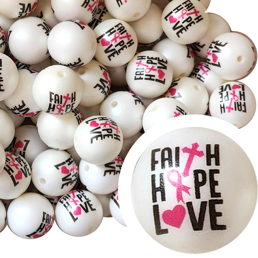 faith hope love breast cancer awareness 20mm printed bubblegum beads