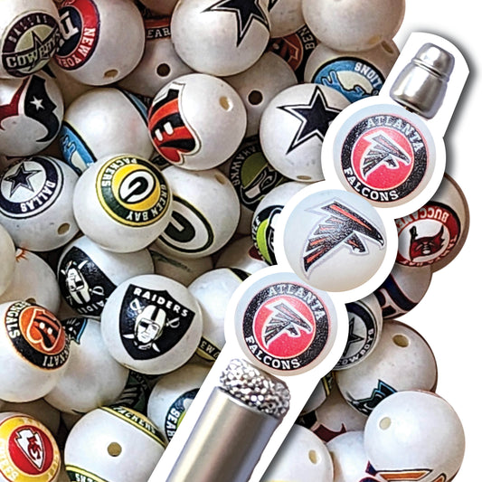 16mm atlanta falcons nfl team logos custom printed bubblegum beads - sold per bead