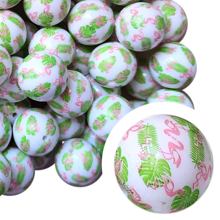 flamingo island 20mm printed wholesale bubblegum beads