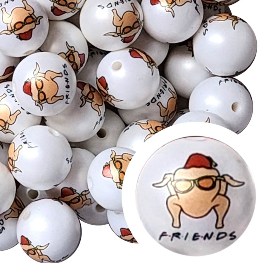 friends turkey head 20mm printed wholesale bubblegum beads