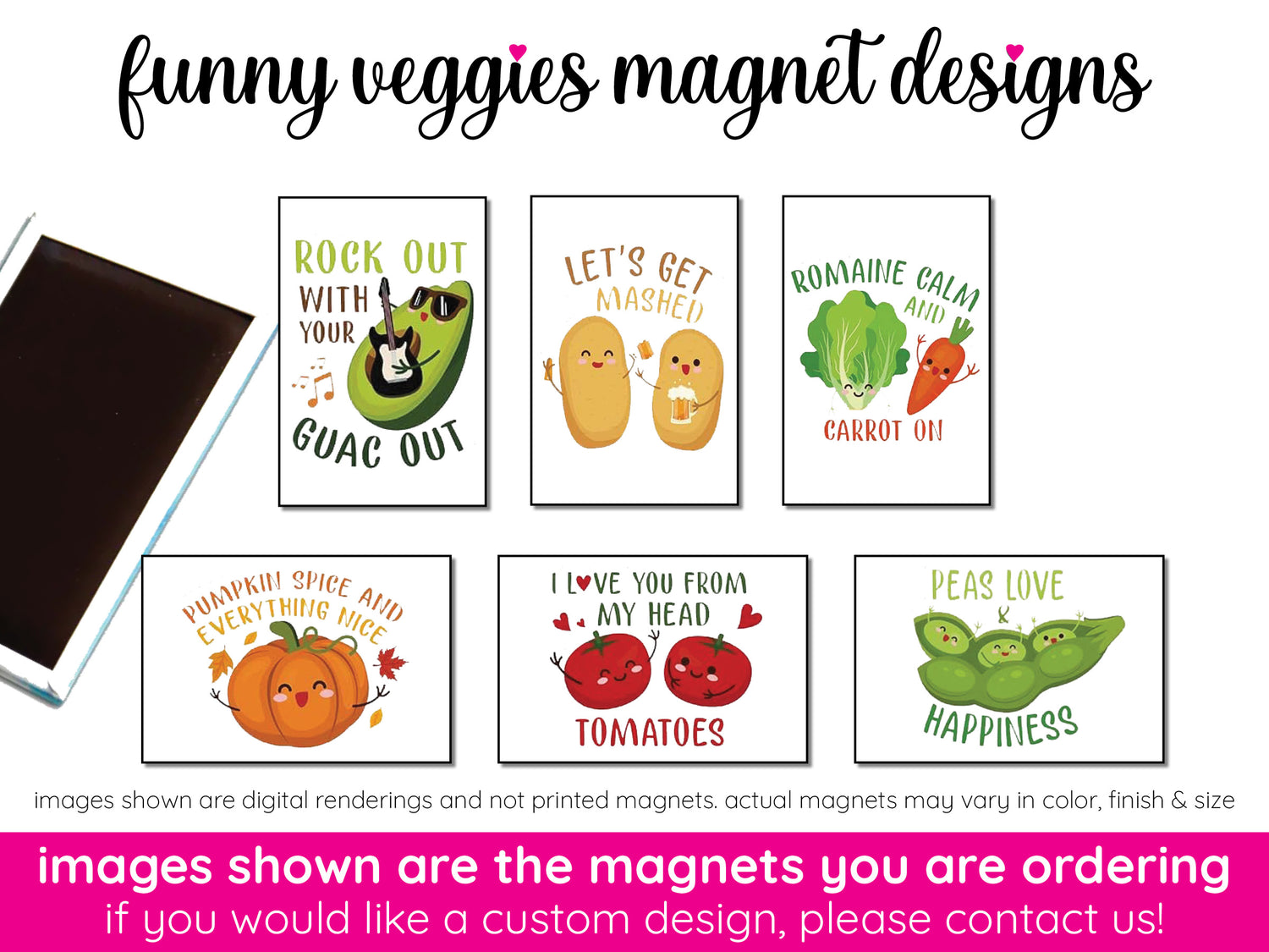 6 pack funny veggies custom fridge magnets