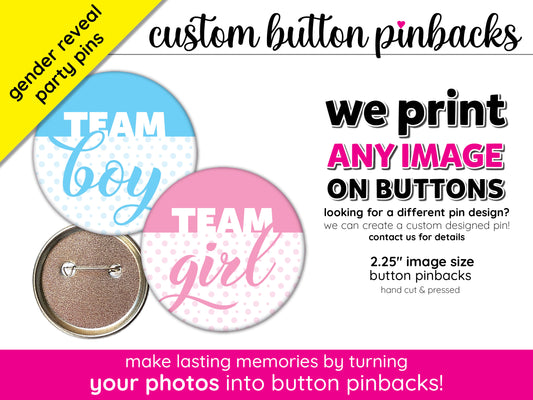 gender reveal party custom pin back buttons
