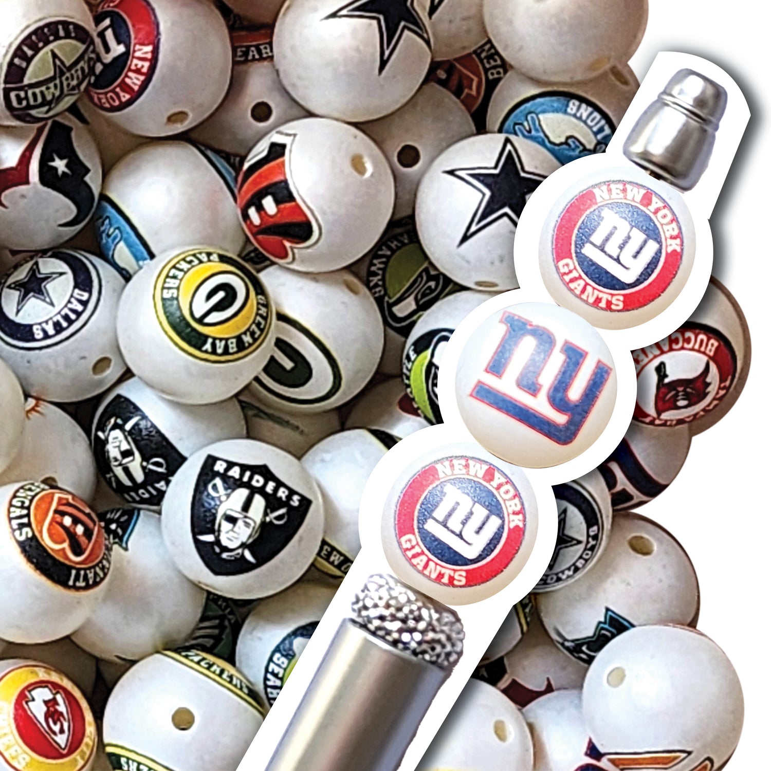 16mm new york giants nfl team logos custom printed bubblegum beads - sold per bead