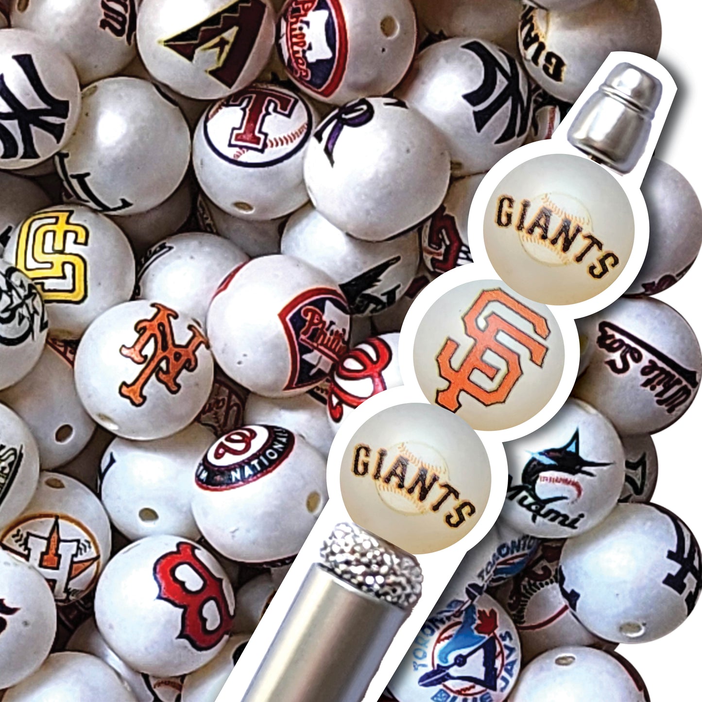 16mm san francisco giants mlb team logos custom printed bubblegum beads - sold per bead