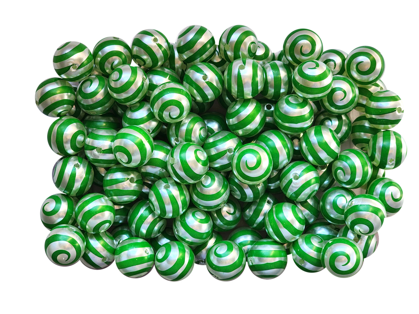 green spiral 20mm printed bubblegum beads