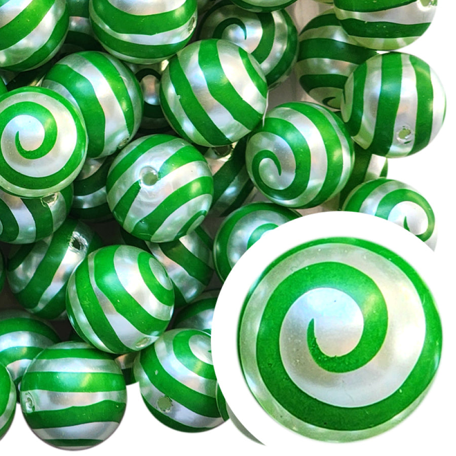 green spiral 20mm printed bubblegum beads