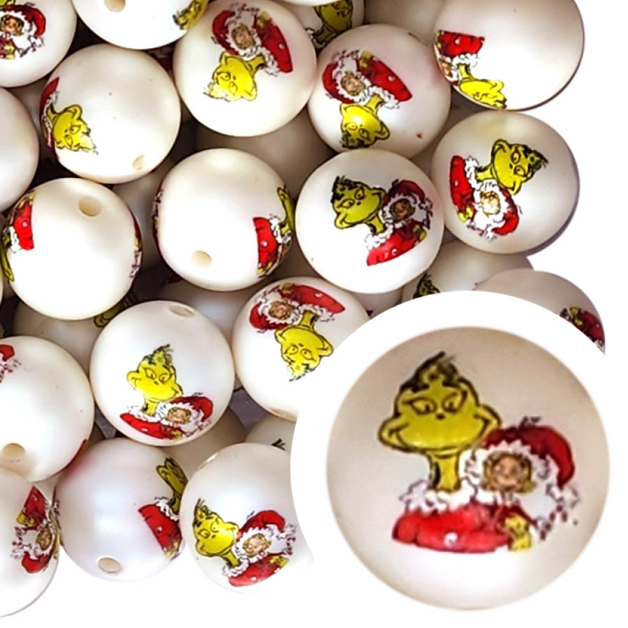 grinch & cindy lou who 20mm printed bubblegum beads