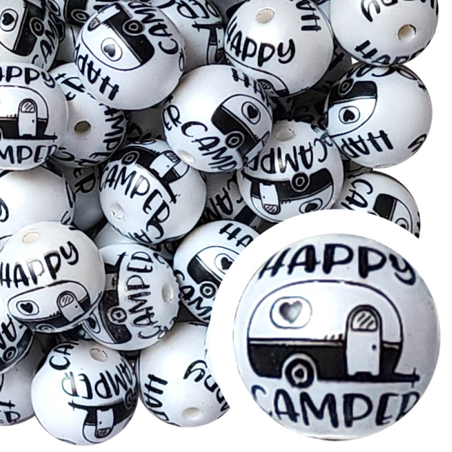 happy camper large print 20mm printed wholesale bubblegum beads