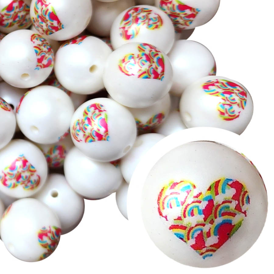 heart of rainbows 20mm printed wholesale bubblegum beads