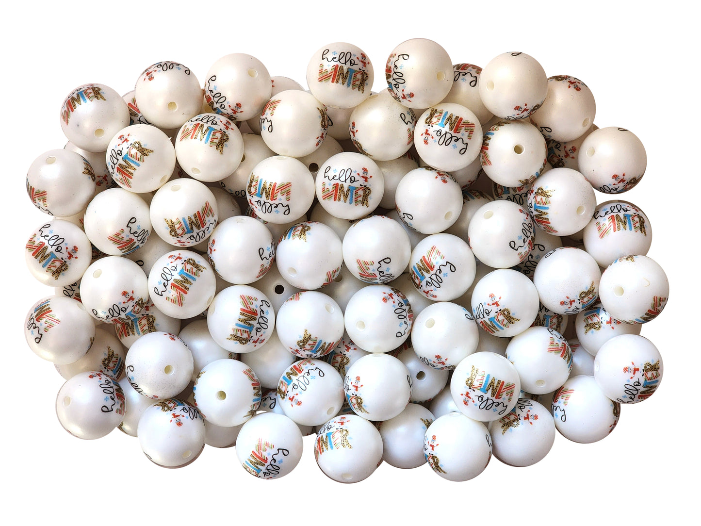 hello winter 20mm printed bubblegum beads