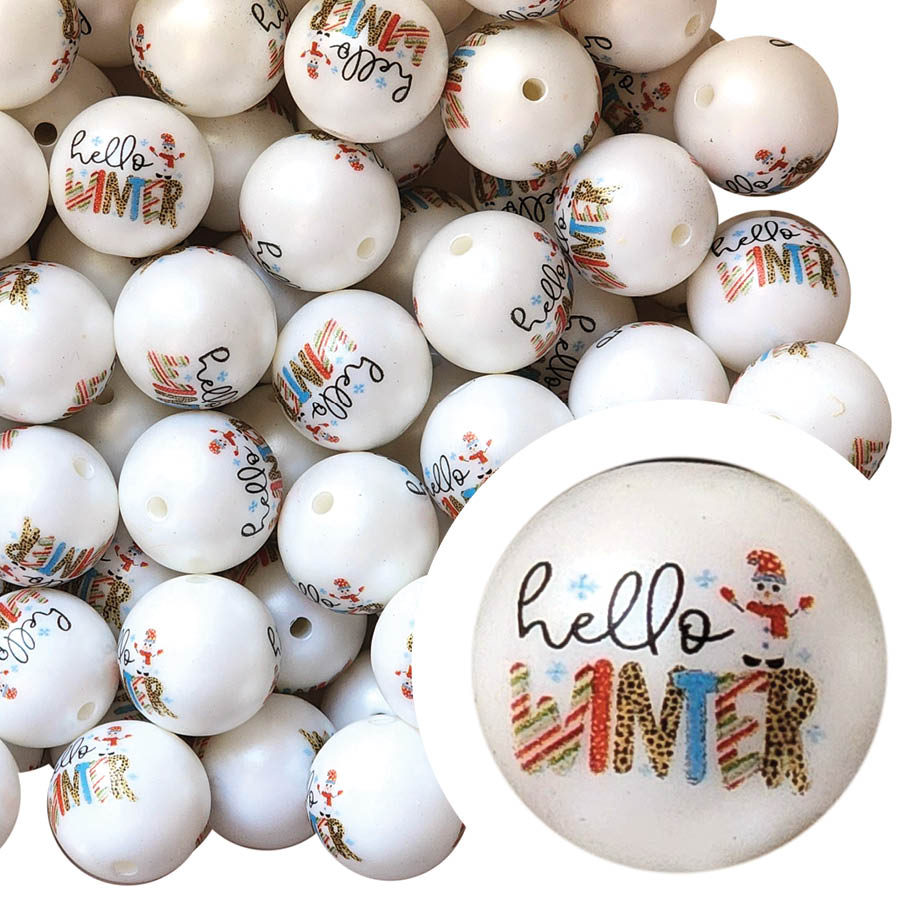 hello winter 20mm printed bubblegum beads