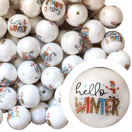 hello winter 20mm printed bubblegum beads