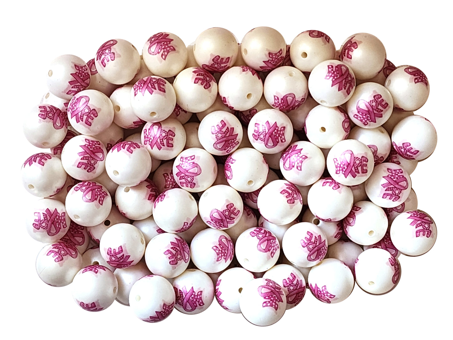 hope ribbon breast cancer awareness 20mm printed bubblegum beads