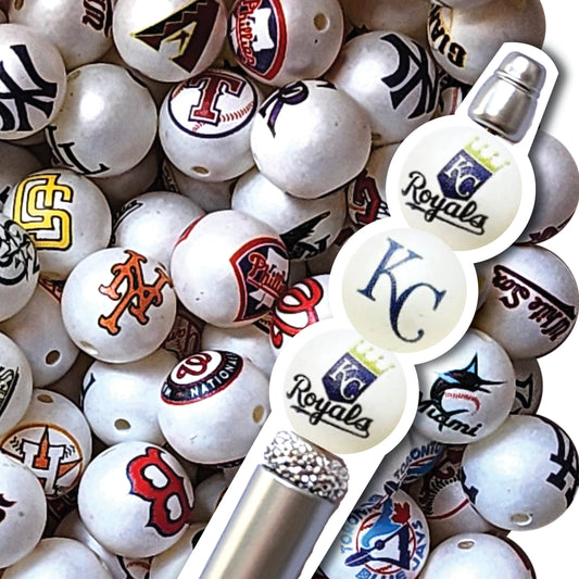 16mm kansas city royals mix mlb team logos custom printed wholesale bubblegum beads