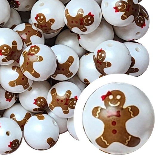 gingerbread girl 20mm printed bubblegum beads