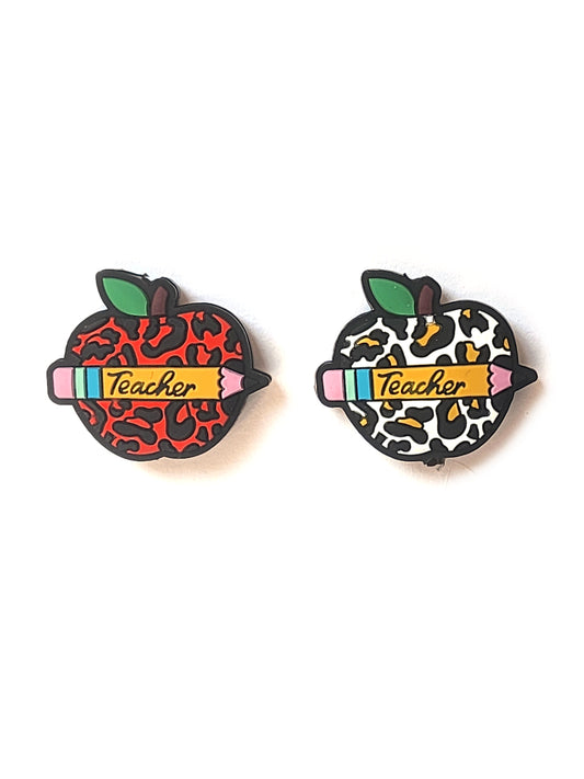 teacher leopard print apple silicone focal beads
