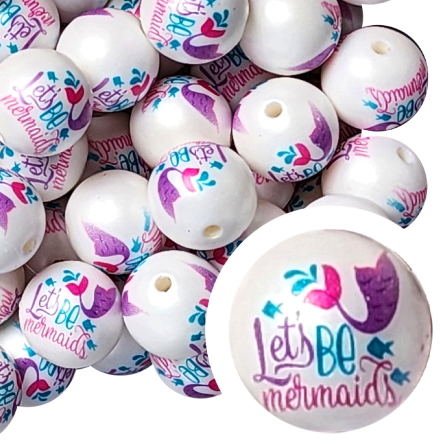 let's be mermaids 20mm printed bubblegum beads