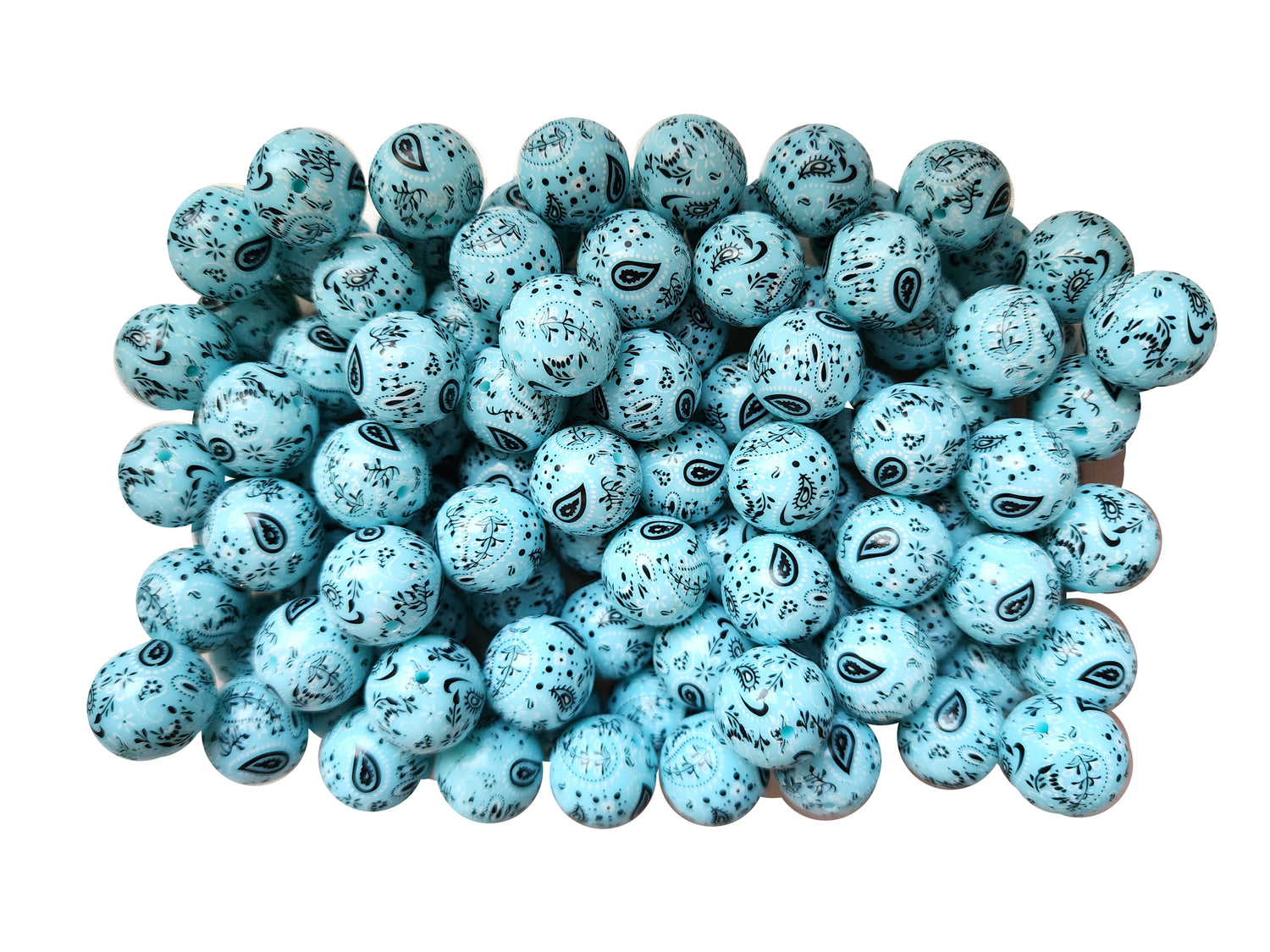 light blue bandana 20mm printed bubblegum beads
