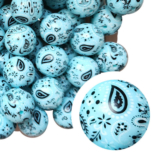 light blue bandana 20mm printed wholesale bubblegum beads
