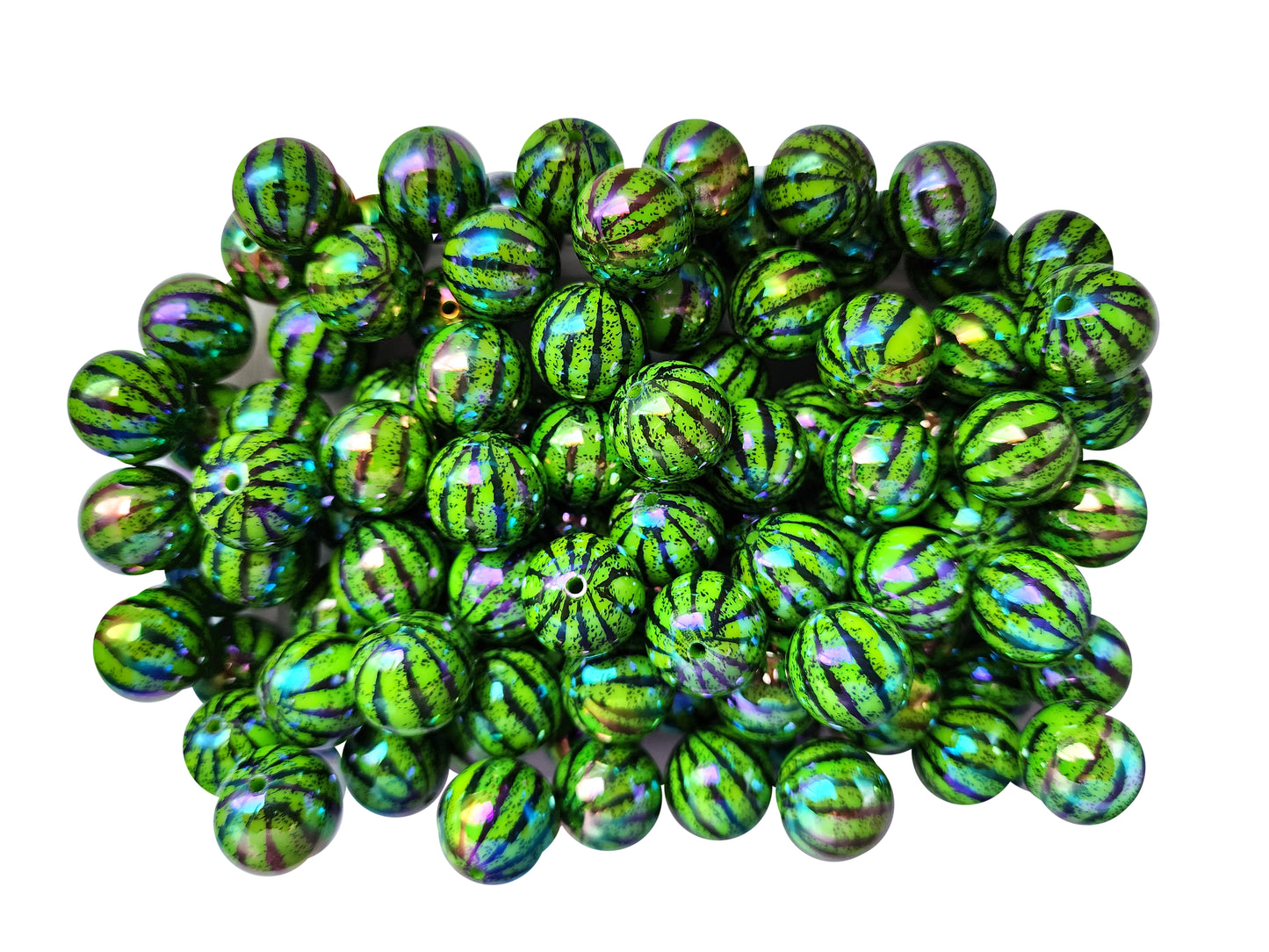 light green whole watermelon AB 20mm printed bubblegum beads