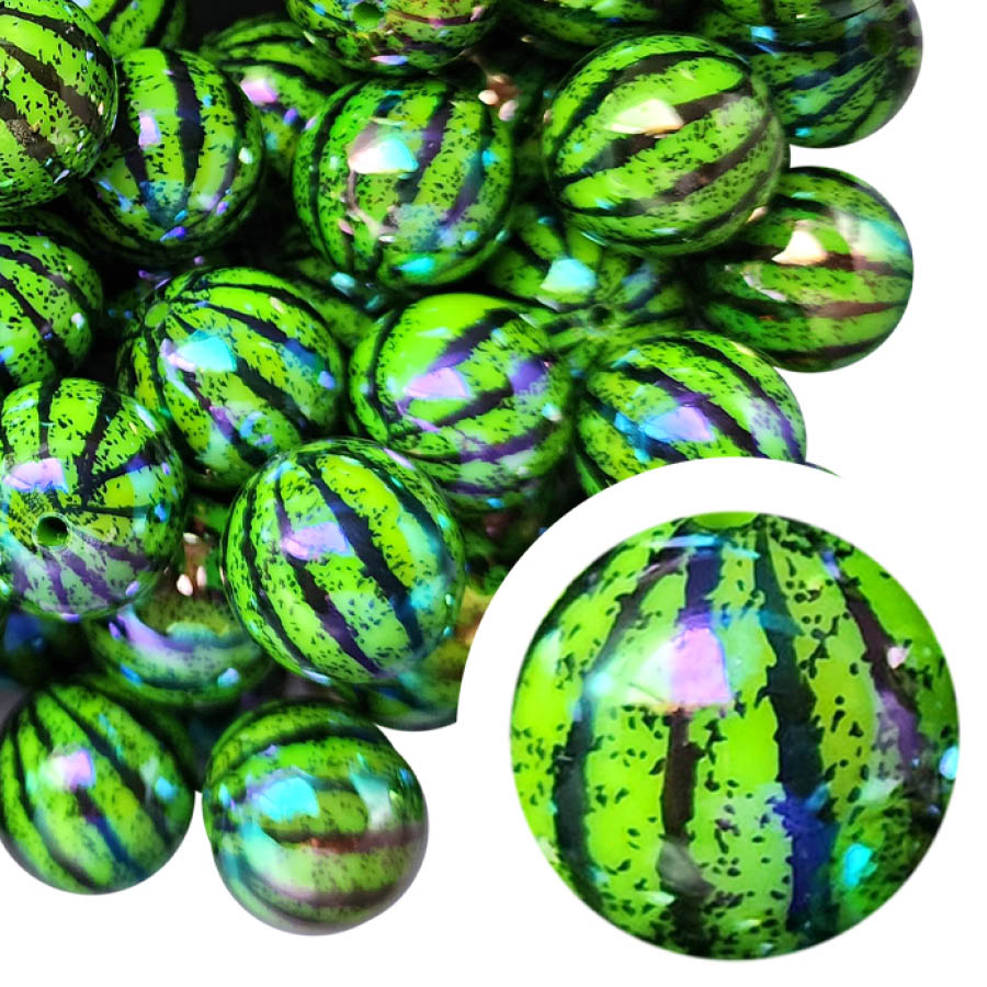 light green whole watermelon AB 20mm printed bubblegum beads