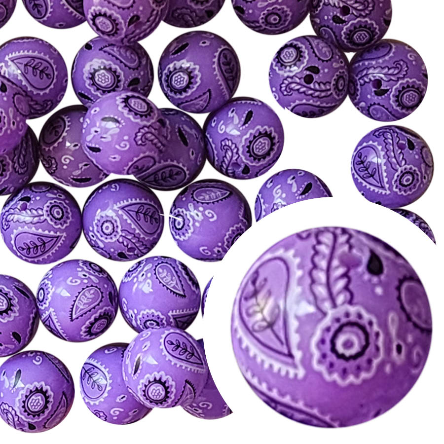 light purple bandana 20mm printed bubblegum beads