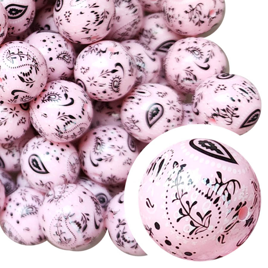 light pink bandana 20mm printed wholesale bubblegum beads