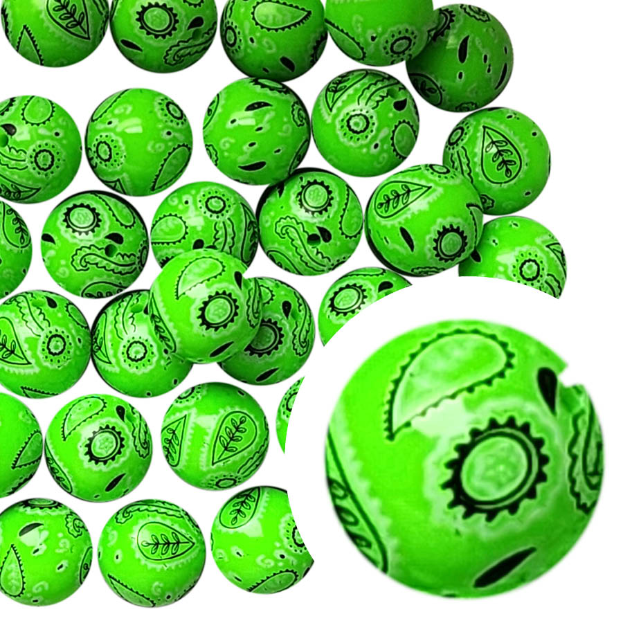 lime green bandana 20mm printed bubblegum beads