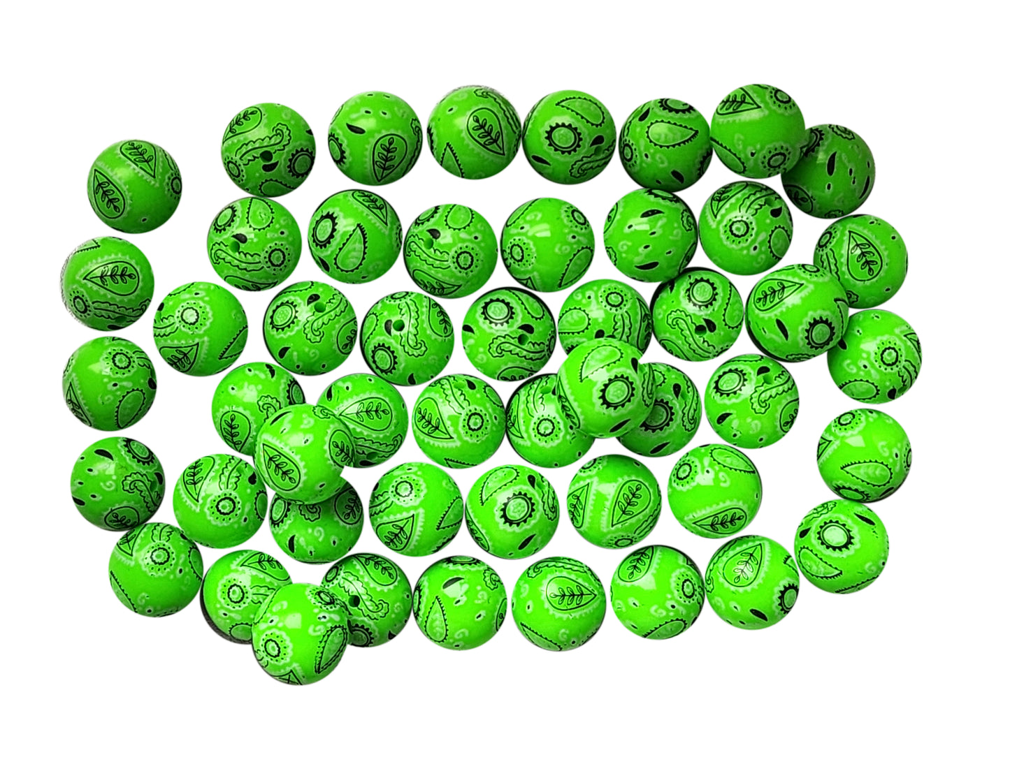 lime green bandana 20mm printed bubblegum beads