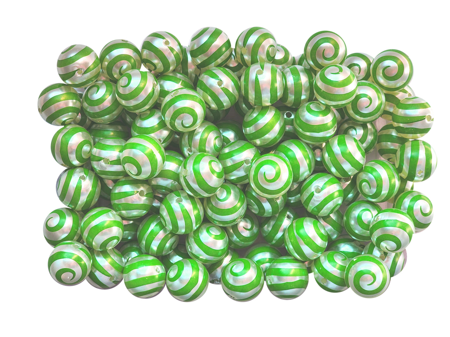 green spiral 20mm printed bubblegum beads