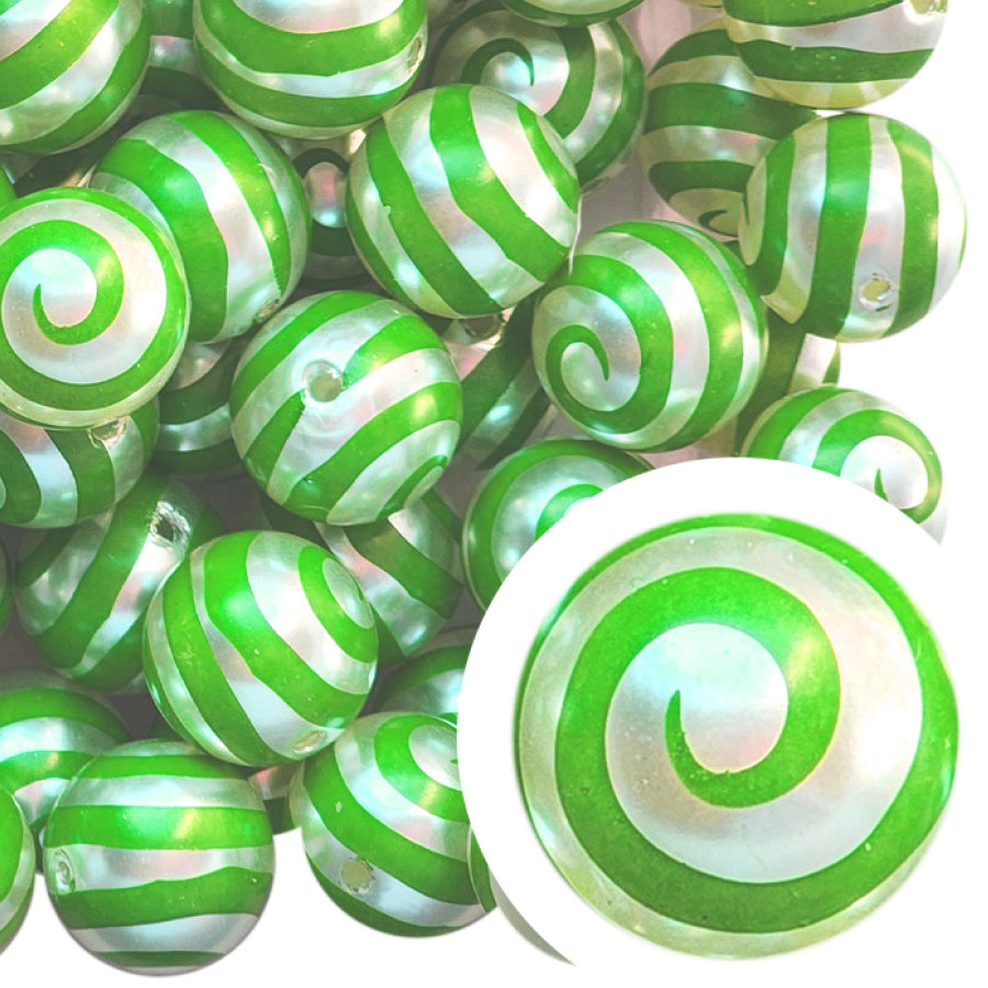 green spiral 20mm printed bubblegum beads