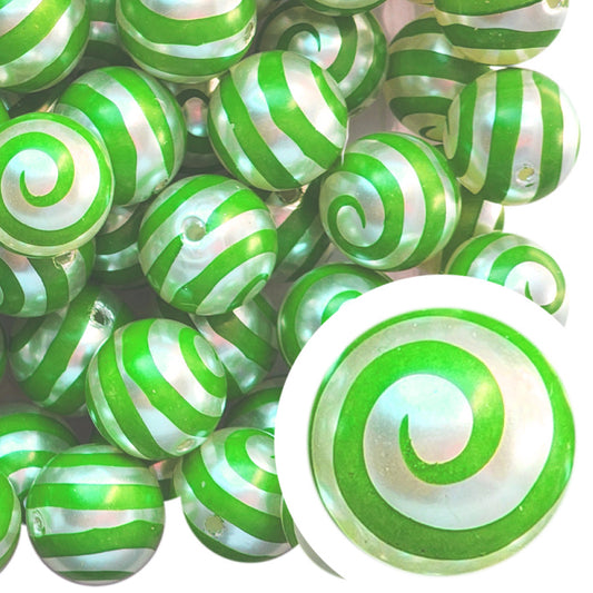 green spiral 20mm printed bubblegum beads