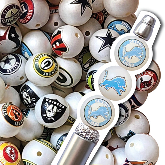 16mm detroit lions nfl team logos custom printed bubblegum beads - sold per bead