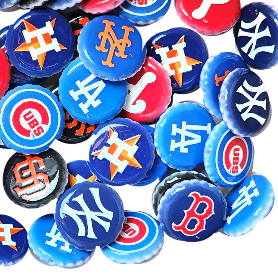 mlb baseball sports teams beer bottle cap acrylic focal beads