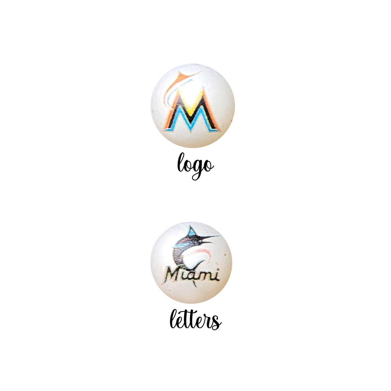 16mm miami marlins mlb team logos custom printed bubblegum beads - sold per bead