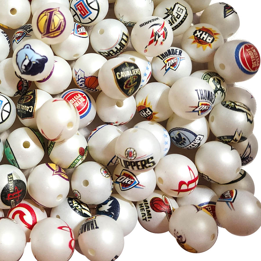 16mm nba team logos mix custom printed bubblegum beads - 20 beads