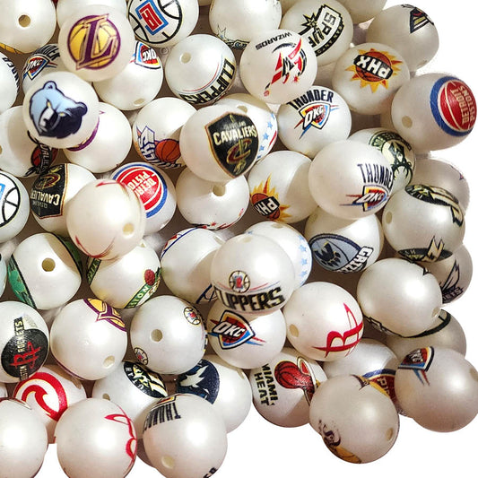 16mm nba team logos mix custom printed bubblegum beads - 20 beads