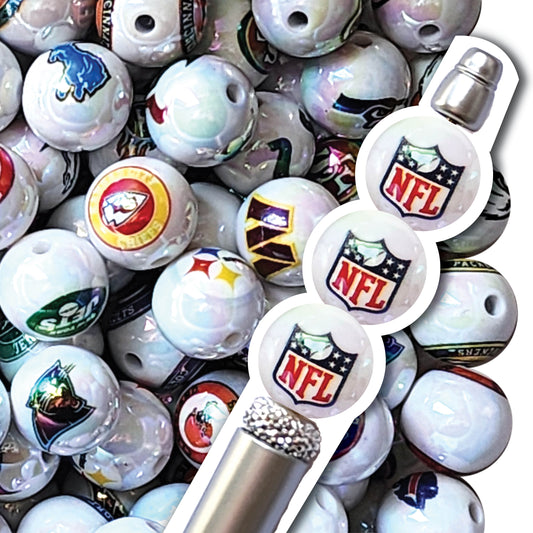 16mm AB nfl logo custom printed bubblegum beads - sold per bead