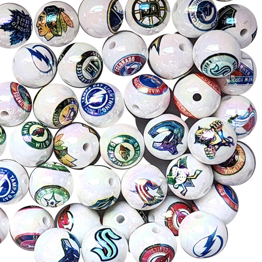 16mm AB nhl team logos custom printed wholesale bubblegum beads - you choose the team
